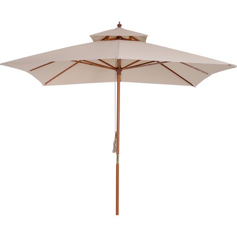 Sombrilla de jardín 3x3x3 m parasol de jardín de bambú con doble techo sistema de polea impermeable para terraza balcón exterior beige (1/6)