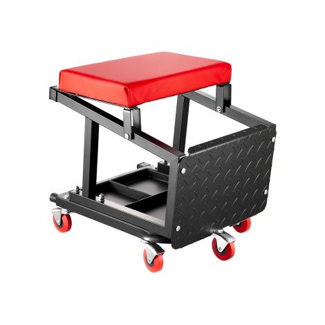 Mechanikerhocker Garagensitz Arbeitshocker Werkstatthocker (136 kg belastbar) mit Rädern, 360° drehbarer Werkstatthocker mit Werkzeugablage, Tritthocker für Garage Werkstatt Autoreparatur (1/5)