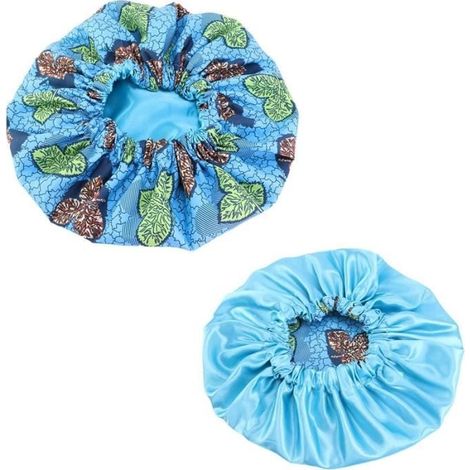 Satin-Nachtmütze – Seeblau – Afrikanisches Muster – Extra groß – Seidig (1/4)