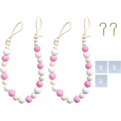 Lot de 2 embrasses de rideaux en perles de bois, accessoires de décoration bohème et champêtre. (1/5)