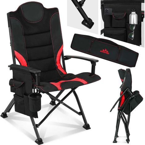 Chaise de camping pliante charge 150kg avec porte gobelet Noir/Rouge (1/5)