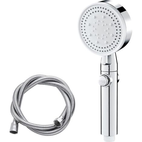 Soffione doccia portatile 5 in 1 ad alta pressione e risparmio idrico con valvola di intercettazione e tubo flessibile da 1,5 m (argento) (1/5)