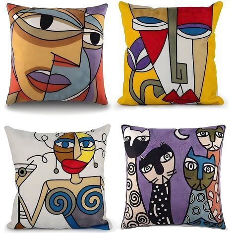 Housse de coussin 45 x 45 cm broderie Picasso Art carré 4 pièces (18 x 18 pouces) canapé meubles décoration style abstrait (1/5)
