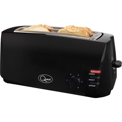 Quest Grille-pain à fente longue, 4 tranches de Toastautomatique, Emplacements pour crumpets et bagels - 6 réglages - Réchauffer et décongeler (1/5)
