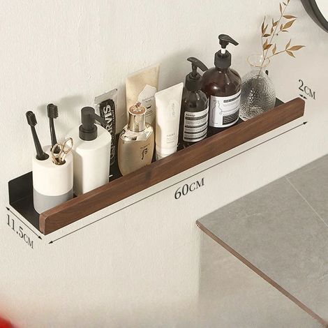 (b60CM) Étagère de salle de bain en bois de hêtre, supports de rangement muraux sans perçage, étagères de rangement pour salon, étagères murales (1/5)