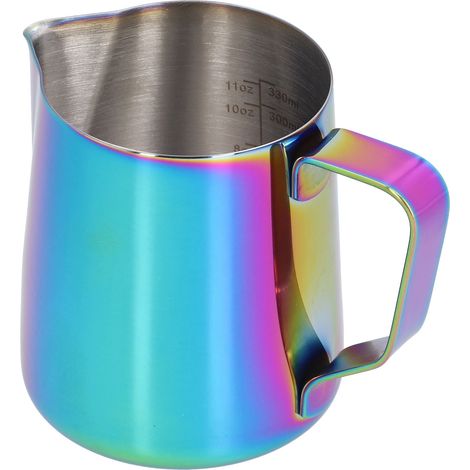 Milchaufschäumkännchen aus Edelstahl 304 mit innenliegender Skala, farbig, konische Öffnung für den Hausgebrauch, 350 ml (mit Etikett) (1/5)