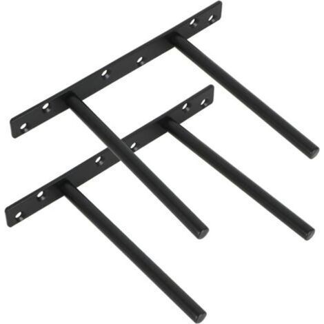 Juego de 2 soportes para estantería flotante invisible, soporte metálico para balda de madera oculta con fijación mural, acabado negro mate en acero inoxidable, 2 unidades (1/4)
