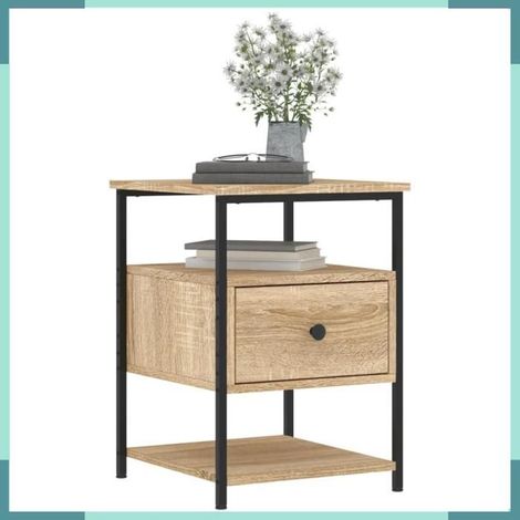 Table de chevet - 826025 - Chêne sonoma - Bois d'ingénierie & fer - 40x42x56 cm (1/5)