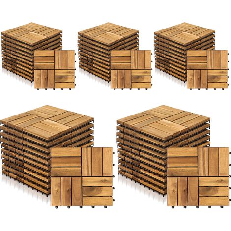 Wolketon Set di 55 piastrelle in legno per terrazze 12 listelli 5 m², 30 x 30 cm, piastrelle a incastro in legno di acacia