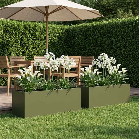 vidaXL Macetero de Jardín 2 uds. Verde oliva 80 x 30 x 30 cm (1/5)