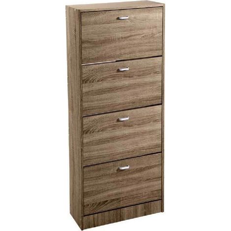 Kaela - Scarpiera 4 Ante Doppia Salvaspazio Slim Legno Moderna Noce H 150x63x24cm 827648 - (1/3)