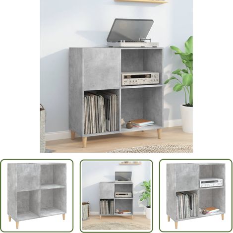 The Living Store Armoire à disques gris béton 84,5x38x89 cm bois d'ingénierie - Meuble À Disques - Armoire Vinyle - Rangement Disque - Étagère Musique - Support Tourne-disque (1/5)