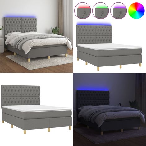Boxspringbett mit Matratze & LED Dunkelgrau 140x190 cm Stoff - Boxspringbett - Doppelbett - Lattenrost - Bettsofa - Schlafsystem - Home & Living (1/5)