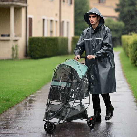 Vert ChiMi - Poussette pliante avec housse de pluie, pour chiens XS, chiens S