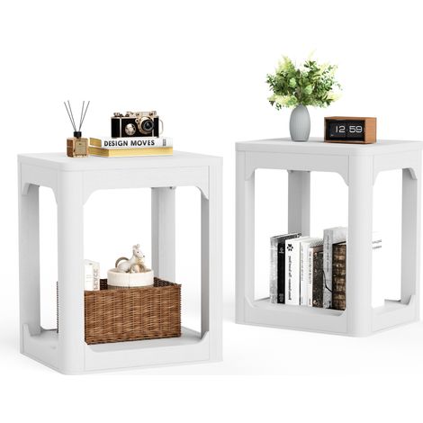 Set di 2 tavolini laterali bianchi in MDF con piano da 3 cm, 50 x 40 x 60 cm, MODENUIT (1/5)