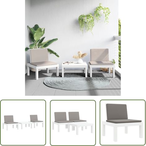 The Living Store 3-tlg. Garten-Lounge-Set mit Kissen Weiß PP - Gartenmöbel - Loungesessel - Sonnenliegen - Outdoor Möbel - Gartenloungeset (1/5)