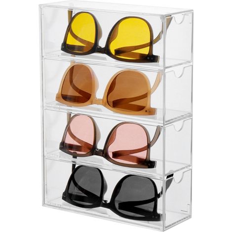 Boîte de Rangement Lunettes Acrylique Transparent 4 Niveaux Anti-poussière Compact pour Bureau Maison (1/5)