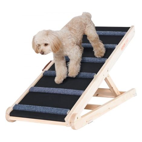 Hunderampe 1m lang Hundetreppe mit 6 Querstangen Hundeautorampe aus Kiefernholz Gummi Hundeeinstiegshilfe 6-stufige Höheneinstellungen Tierrampe ca. 113kg Tragfähigkeit für große kleine Hunde (1/5)