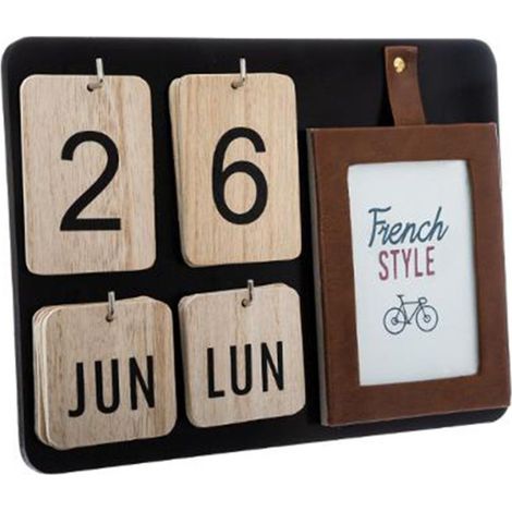 Atmosphera – Cadre décoratif calendrier 30cm en MDF et contreplaqué – Couleur naturel et noir – Design élégant pour intérieur moderne