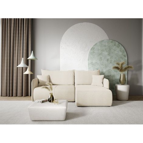 Ecksofa Sofa mit Schlaffunktion CALGARY Stoff Curio Creme Ottomane Rechts (1/4)
