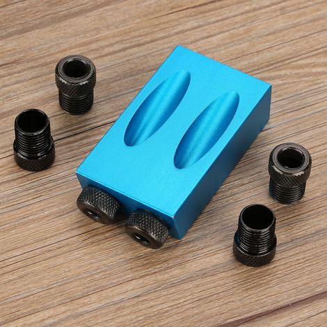 Guide de perçage oblique à 15 degrés pour le travail du bois, positionneur de trous 6/8/10 mm, bleu (1/5)