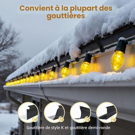 Crochets de gouttière pour guirlandes lumineuses - Attaches de fixation pour guirlandes extérieures - Supports de gouttière en plastique pour guirlandes et sapin - Noir (1/4)