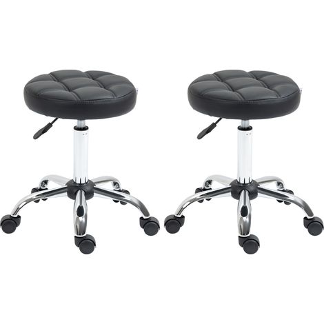 Set de 2 tabourets de salon, tabourets pivotants réglables en hauteur avec roulettes, similicuir noir, Ø35,5x48-63cm pour salons de coiffure et instituts de beauté (1/5)