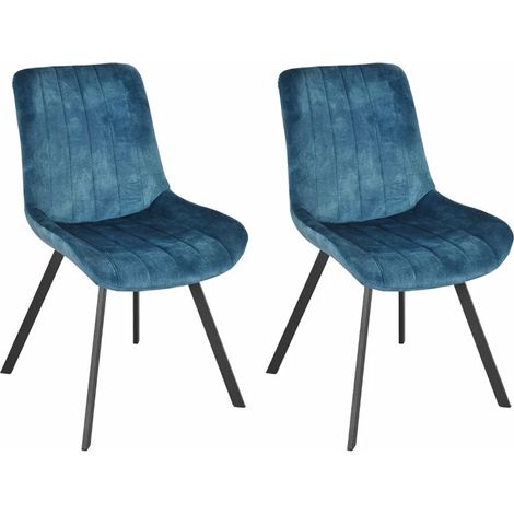 Lot 2 chaises en velours bleu rembourré et pieds métal - NANY 2 (1/5)