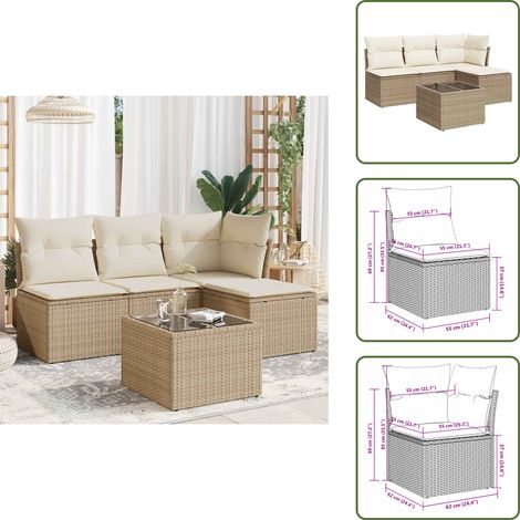 5-tlg. Garten-Sofagarnitur mit Kissen Beige Poly Rattan - Gartenmöbel Set - PE-Rattan Möbel - Outdoor Sofa - Esstisch - Gartenstuhl (1/5)