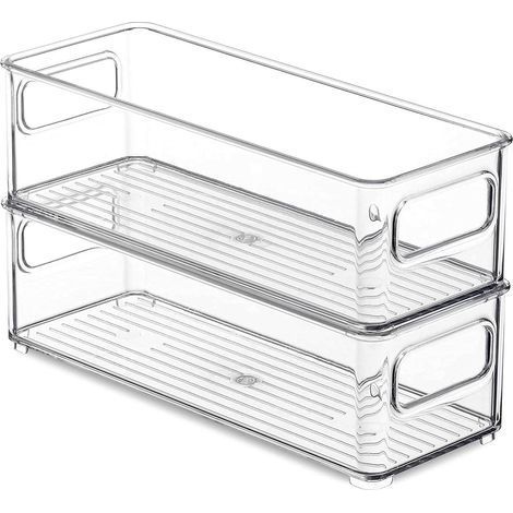 Lot de 2 boîtes de rangement transparentes pour réfrigérateur - Boîte de rangement de cuisine avec poignées 25 x 10 x 7,5 cm (1/5)