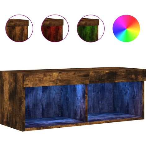 Meuble TV avec lumières LED chêne fumé 80x30x30 (1/5)