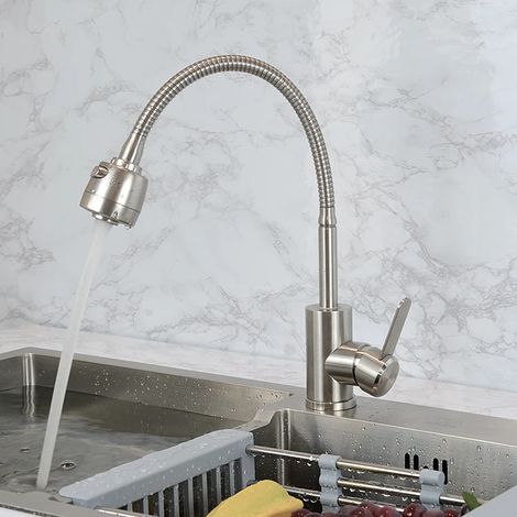 royaluxe - Robinet de cuisine, Mitigeur Cuisine à poignée unique, rotation à 360 degrés, 2 modes de sortie d'eau, Robinet Mitigeur Cuisine chaud et froid en acier inoxydable (1/5)