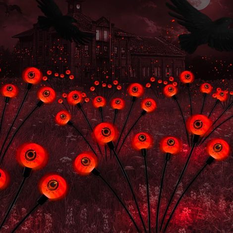 Decorazioni di Halloween per esterni - 12 LED - Occhi spettrali - Luce a forma di lucciola oscillante con decorazione magica per feste di Halloween - Luci solari di Halloween per uso esterno, cimitero (1/5)