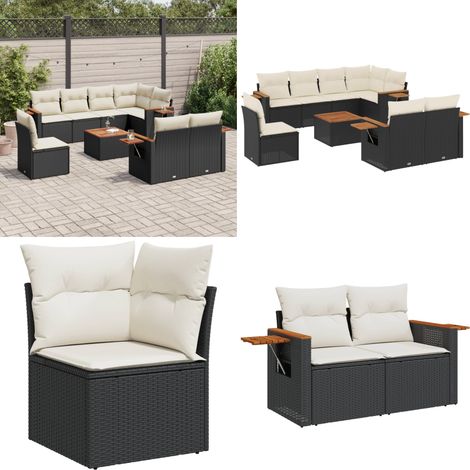 Salon de jardin 9 pcs avec coussins noir résine tressée - Salon De Jardin - Meuble Extérieur - Set Salon - Résine Tressée - Rotin Synthétique - Home & Living (1/5)