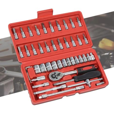 Jeu de 46 Clés à Cliquet 1/4 Pouce avec Douilles Métriques en Acier Carbone pour Réparation Auto Moto Vélo et Maison Mallette Incluse (1/5)