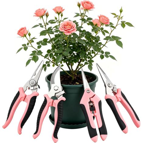 4 Pièces Secateur de Jardin Set Sécateurs et Ciseaux de Jardinage et Coupe-Fruits de Précision, Lames en Acier Inoxydable, Poignées Ergonomiques Antidérapantes, pour Fleurs, Rosiers, Bonsaï, Herbes