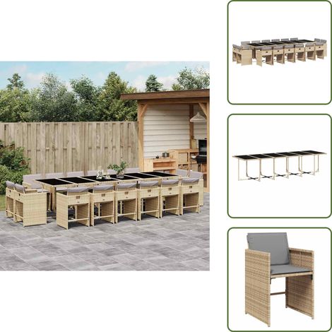 vidaXL Ensemble à manger de jardin et coussins 17 pcs mélange beige (1/5)