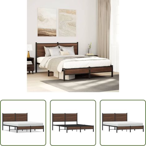 Metallbettgestell -  Metallbett ohne Matratze Braun Eichen-Optik 140x200 cm (1/5)