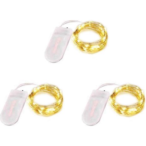 Lot de 3 guirlandes LED 2m, 20 ampoules blanc chaud, fil argenté scintillant, fonctionnent sur piles, décorations féeriques pour mariage, fête, Halloween, Noël, bricolage (1/5)