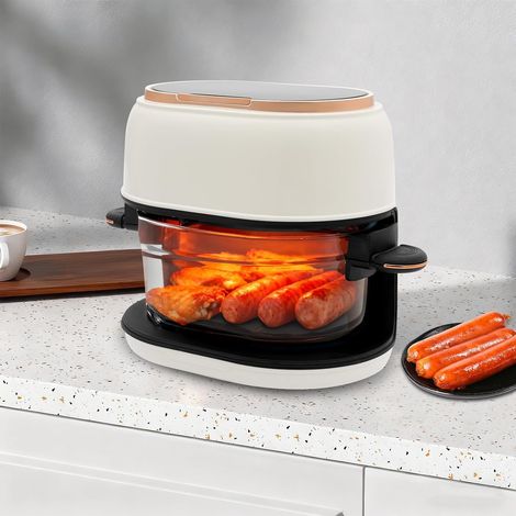 Heißluftfritteuse 4L, Luftritteuse mit LED-Touchscreen, Air Fryer Frittierkorb aus Glas, 1–120 min Timer, Sichtbares Fenster, ideal zum Frittieren, Backen, Braten