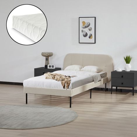 Letto Singolo Porvoo con Testiera e Materasso 90x200 cm Rivestimento in Velluto - Beige [en.casa]