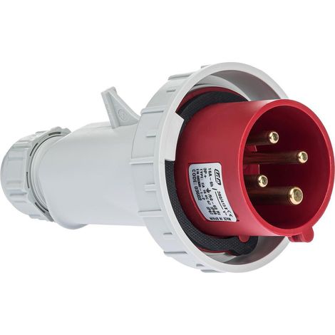 Prise mâle 3P+T 16A étanche IP67 – Résistance aux impacts IK08 – Pour chantiers humides – Tension 380V – Raccordement par borne à vis
