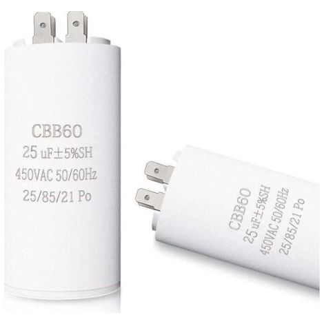 Condensateur CBB60 25µF 450VAC pour Moteur Électrique, Lave-Linge et Sèche-Linge, Fixation par Vis M8, 45x95mm