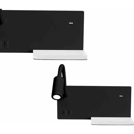 Lámpara de pared con estante negro y cargador USB. (1/5)