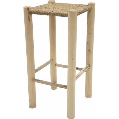 tabouret bois naturel assise corde style authentique - bois naturel et corde claire (1/3)