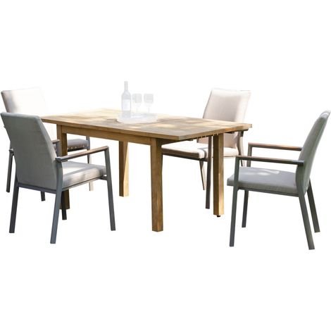 Sonnenpartner United 5-tlg Sitzgruppe Alu champagner/Teakholz 120/165x75 cm (1/2)