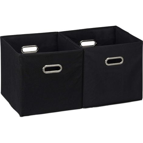 Contenitori portaoggetti in tessuto, organizer a cubo con due manici, cestini pieghevoli per camera da letto, set da 2, nero, 28 x 28 x 28 cm (1/4)