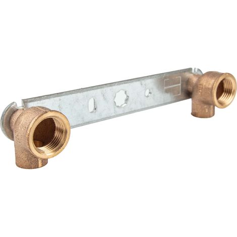 Montageeinheit flach mit Rotgusswinkel 90° für Lötanschluss, 15 mm x 1/2 Zoll IG Stichmaß 153 mm - Typ 4977G, DVGW (1/5)