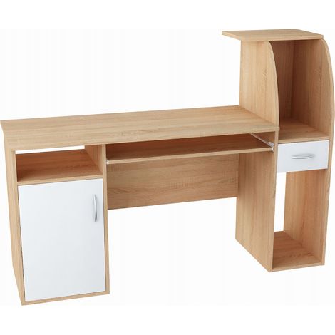 Bureau Informatique avec Rangement, Coulissant Clavier Blanc-Sonoma - Table d'ordinateur Style contemporain - 150 x 50 x 112 cm (1/4)