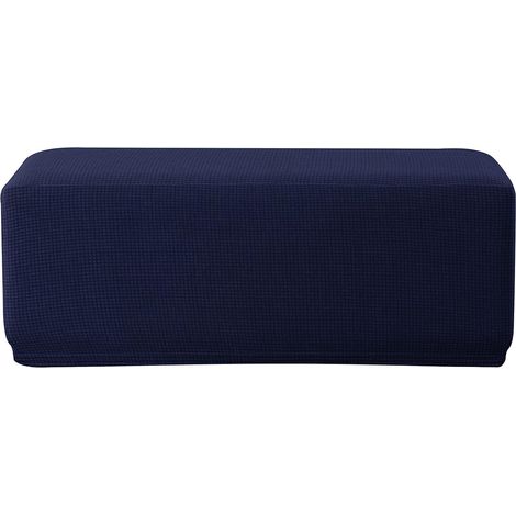 Housse de Pouf Ottomane Housse de Tabouret, Housse de Pouf Rectangulaire, Housses de Repose-Pieds en Jacquard (Bleu Marine) (1/5)